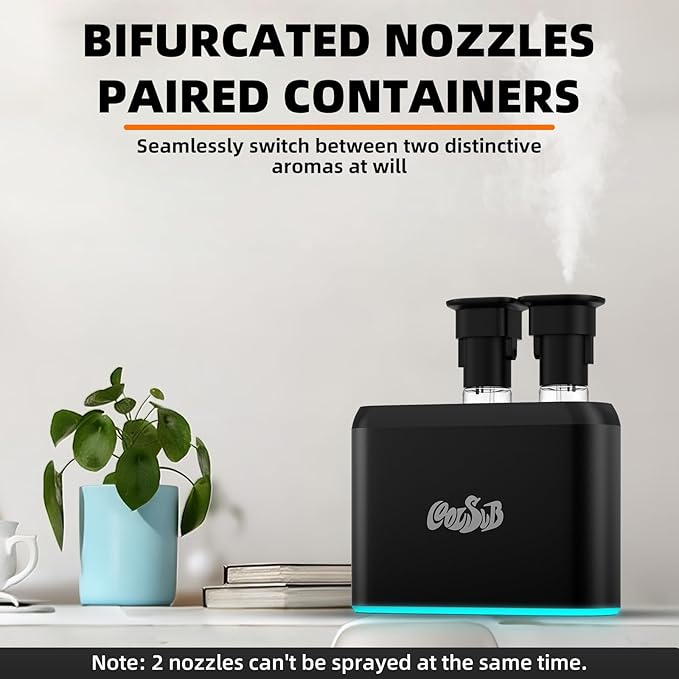 Smart Aroma Diffuser, Dual-Nozzle Waterless Essential Oil Diffuser with Cool Mist, Super Silent Aromatherapy Essential Oil Diffuser Battery Operated for Car, Home, Office Black