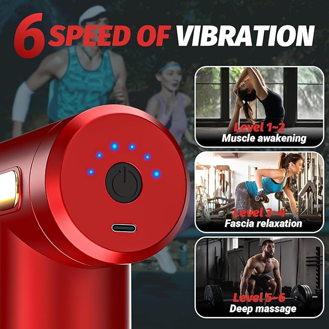Massage Gun, Small Travel Tool, Massage Gun Deep Tissue,Percussion Handheld Portable Muscle Massager Tool for Full Body Pain Relief, Ideal Gifts for Men, Women(Red)