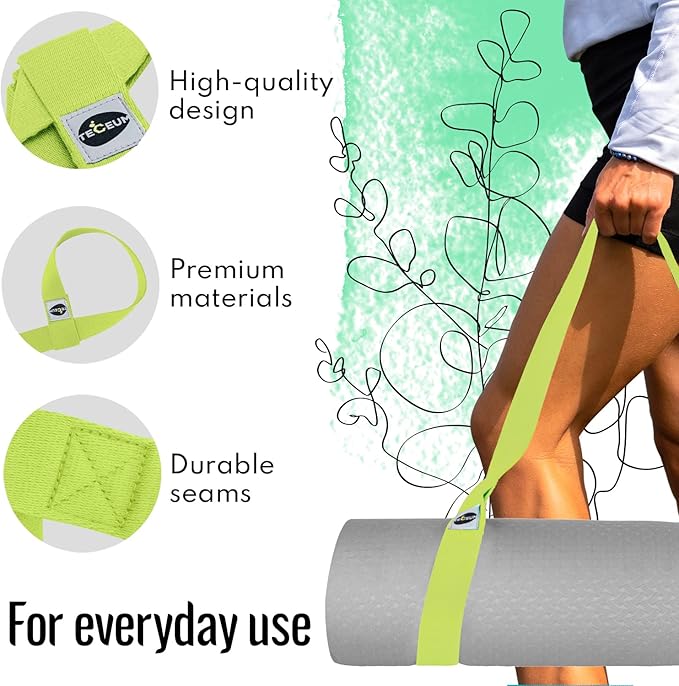 TECEUM Yoga Mat Strap – 30+ Colors – Adjustable Mat Holder Sling Carrier for All Mats [Mat Not Included]