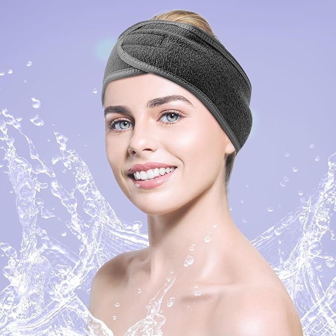 Hoteam 30 Pack Spa Headband Facial Esthetician Hair Wrap for Women Adjustable Makeup Sports Shower Stretch Towel with Tape(Silver Gray)