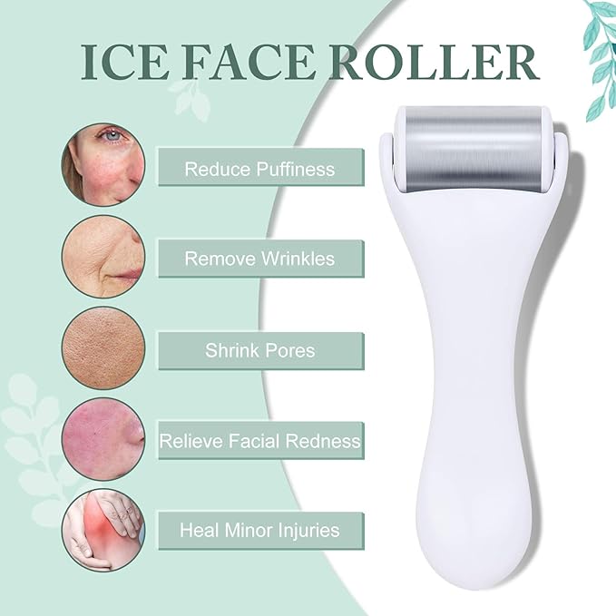 MAANGE Ice Roller For Face & Eye Roller for Puffiness,Stainless Steel Facial Roller Ice Face Roller Mini Roller Set (white 2 pcs)