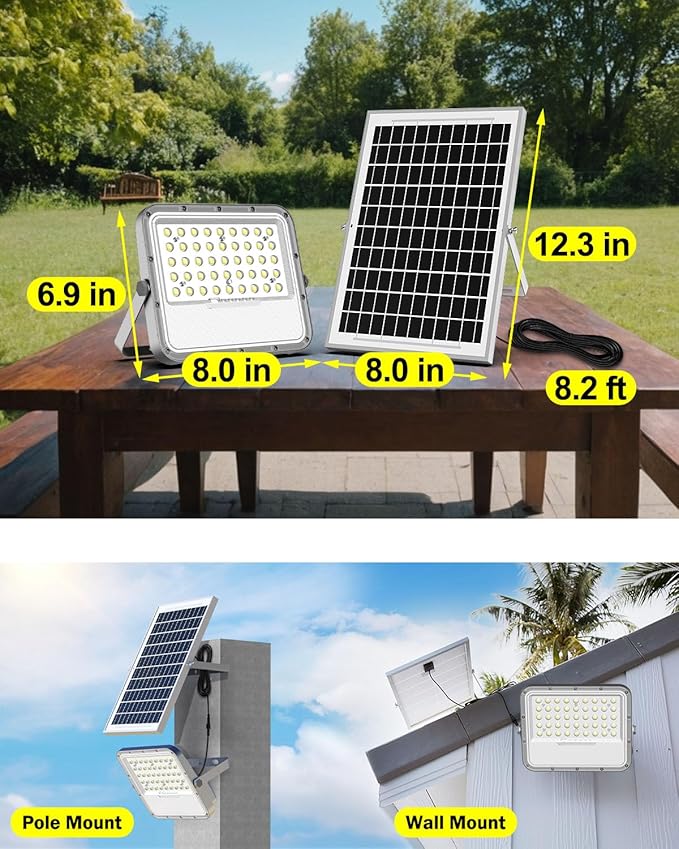 Engrepo Solar Lights Outdoor IP65 Waterproof Outside Solar Powered Security Flood Light with Remote Control 3000LM Auto On/Off Dusk to Dawn Light with 10000mAh for Wall Porch Shed Barn. 2 Pack