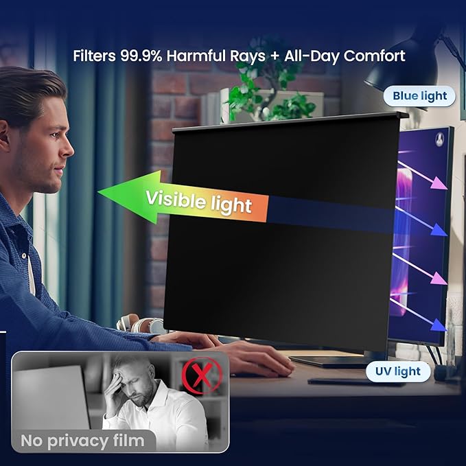 Magnetic 23 Inch Privacy Screen for Computer Monitor 16:9 Aspect Ratio, 23in Removable Anti Glare Filter, Blue Light Blocking Privacy Shield Eye Protection, Hanging Anti Spy Desktop PC Protector