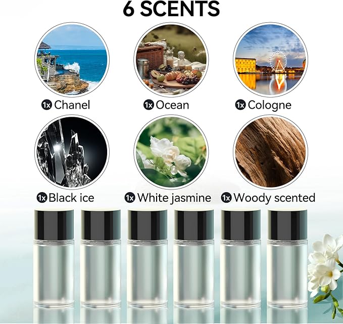 Car Diffuser,Essential Oil Aroma Diffuser for Automobile – USB Rechargeable Scent Diffuser Smart Air Freshener with 6pcs Oil & Auto On/Off,Grey