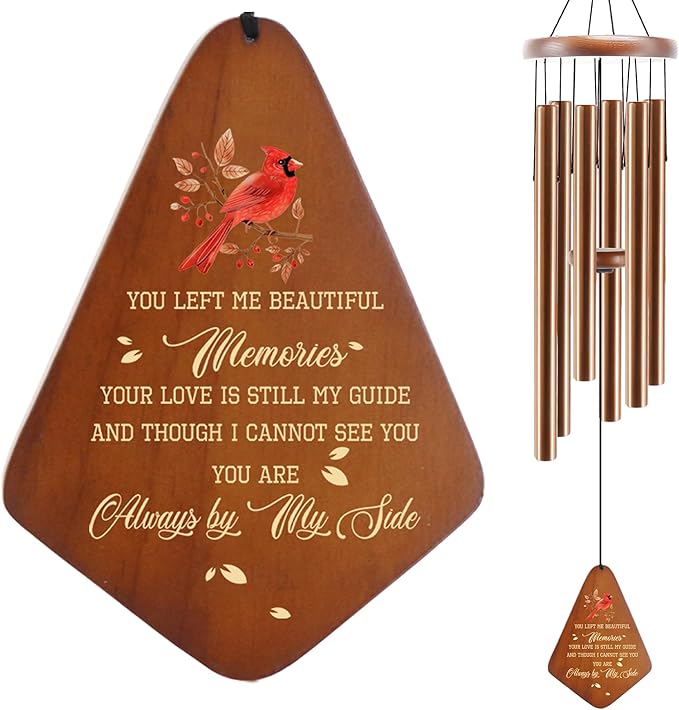 Memorial Sympathy Wind Chimes for Loss of Loved One 32'', Cardinal Wind Chimes in Memory of a Loved One, Cardinal Memorial Gifts, Bereavement Condolence Gifts,Wooden
