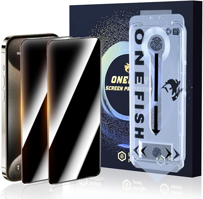 OneFish Privacy Screen Protector for iPhone 16 Pro Max, Full Edge Coverage 6.9" 16 Pro Max,Scratch Resistant, Bubble Free, Easy Installation, Auto Dust-Elimination, 2 Pack