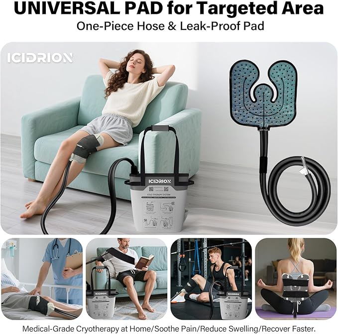 Cold Therapy Machine, Programmable Ice Machine for Knee After Surgery, Portable Knee Replacement Recovery System, Cryotherapy Pain Relief w/Compression Pad for Shoulder, Hip and Ankle