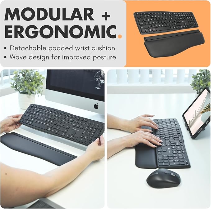 X9 Backlit Wireless Keyboard and Mouse (Bluetooth + 2.4G) Ergonomic Keyboard and Mouse Wireless Combo with Detachable Wrist Rest, Rechargeable, Full-Size Set for Phone, Computer, Laptop, Mac