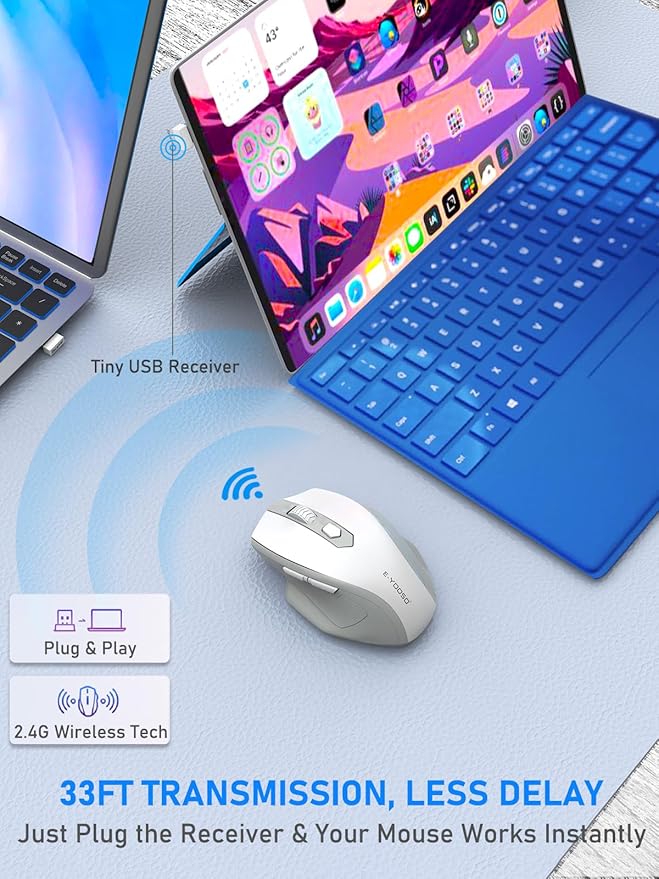 E-YOOSO Wireless Mouse for Laptop, 2.4GHz Computer Mouse 5 Adjustable DPI Office Cordless Mice with USBA Receiver, 6 Buttons, 4000 DPI, Medium to Large Sized Hands Compatible with PC, Laptop, Desktop