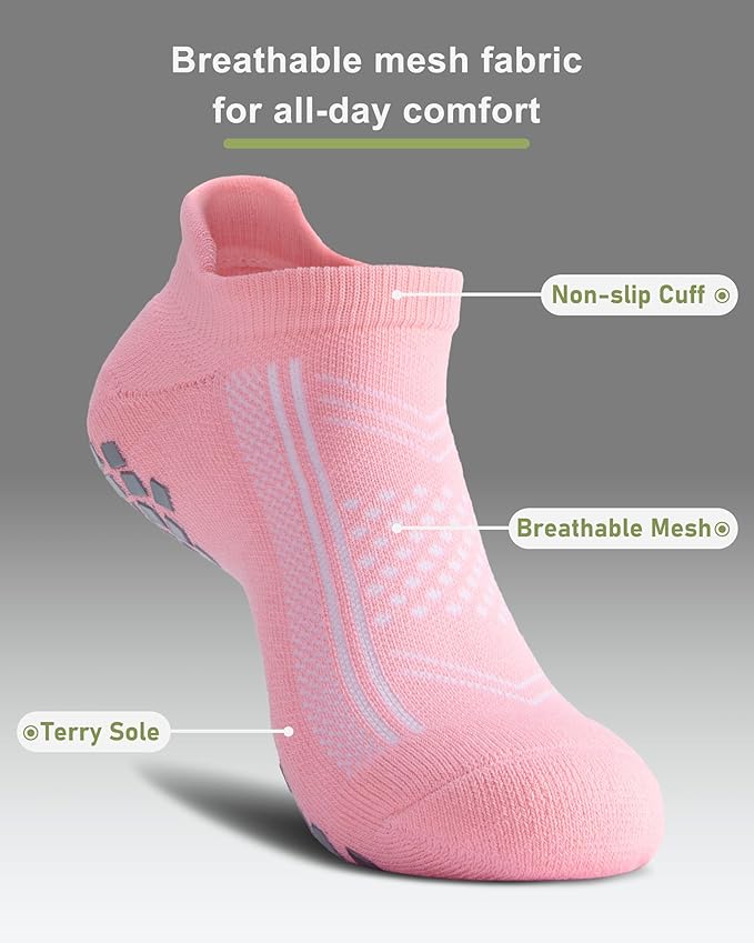 Pilates Grip Socks - Cushioned Slipper Non-Slip Grippy for Women Men Yoga - Barre Workout Hospital Sticky Socks
