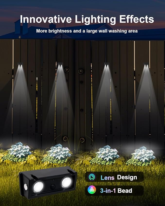 Solar Fence Lights Outdoor Waterproof LED Spot Lens for Step, Wall, Deck, Patio, Yard, Rail, Garage, Pool, Stair, Walkway, Garden Landscaping Enhanced Security Easy Install Cool White 8 Pack