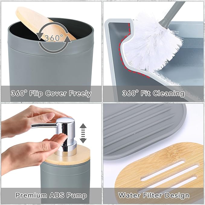 iMucci Bathroom Accessories Grey Bathroom Sets with Shower Curtain and Rug, Grey Ombre Waterproof Shower Curtain with Ultra Absorbent Rug Bathroom Accessories Set for Home Decor