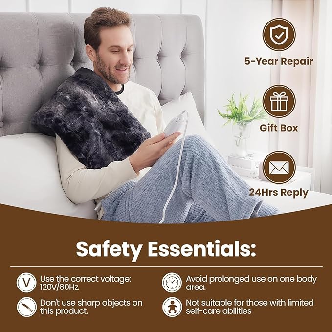 Heat Massaging Weighted Heating Pad for Back Pain Relief, Weighted Electric Heating Pad with Massaging Vibrations 12"x24" 3.7lb BPA-Free Non-Toxic Beads, 4 Heat Settings, 4 Massage Modes, 2h Auto-Off