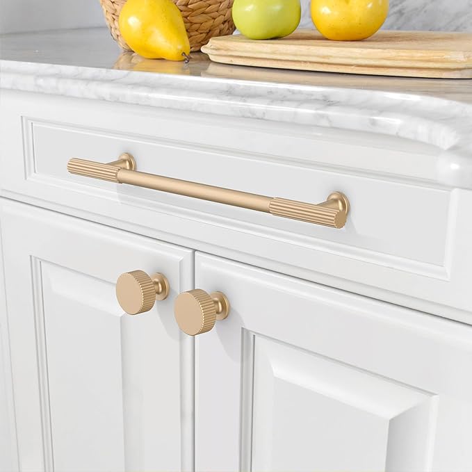 Amerdeco 10 Pack Champagne Gold Cabinet Pulls 7.5 Inch(192MM) Hole Centers Kitchen Cabinet Handles Hardware Kitchen Handles for Cabinets Cupboard Handles Drawer Pulls ZH0071