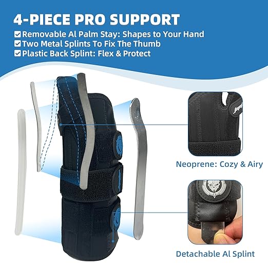 JUPITER Carpal Tunnel Wrist Brace, Day & Night Support, Thumb Spica Splint for Right Hand, Ideal for De Quervains Tenosynovitis, Tendonitis, Wrist Brace With Thumb Support - L/XL - Women & Men,Black-Gray