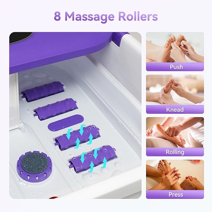 Foot Spa Bath Massager with Heat, Collapsible Foot Massager Spa Soaking Tub with Bubble, Pedicure Foot Spa for Relaxation, Gifts(Purple)