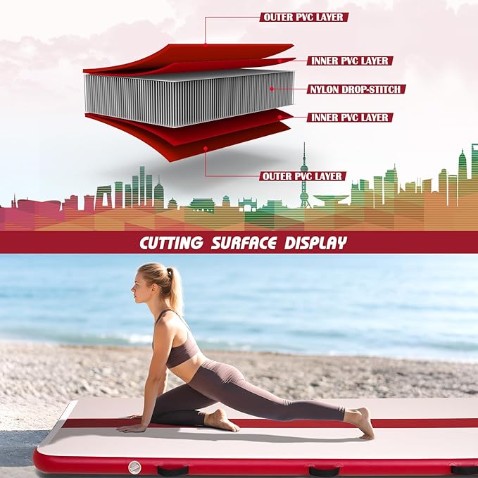 Tuxedo Sailor Inflatable Gymnastics Mat with Electric Pump, Storage Bag, Repair Kit–Air Mat for Home Training, Cheerleading, Yoga