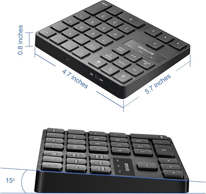 SurnQiee Wireless Numeric Keypad, 2.4G Rechargeable Number Pad 35-Keys for Efficient Data Input