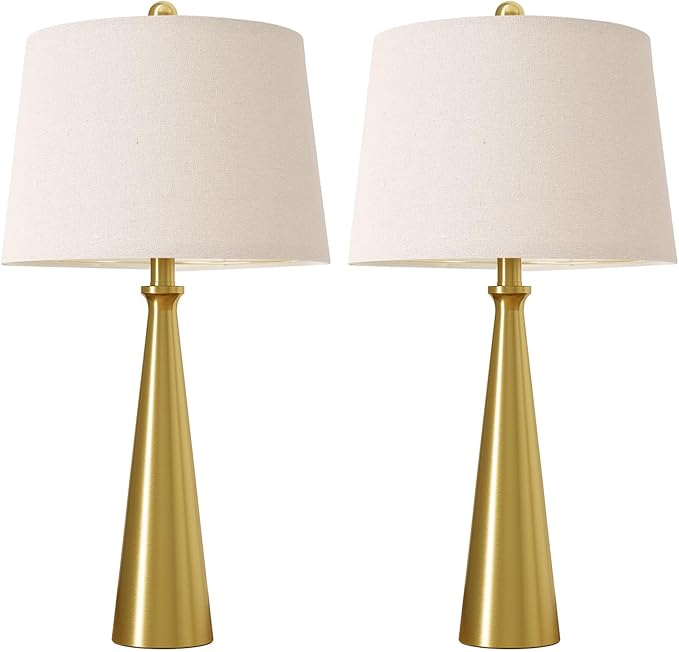 Oneach 25.75" Modern Table Lamp Set of 2, Bedside Lamps with USB Ports, Brass Gold Nightstand Lamps Set for Living Room Bedroom House Bedside Home Office Family