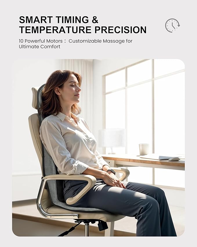 COMFIER Back Massager with Heat,Massage Chair Pad,Massage Seat Cushion with Adjustable Lumbar Support,Back Massage for Pain Relief,Chair Massager for Recliner,Office,Gifts for Dad,Mom