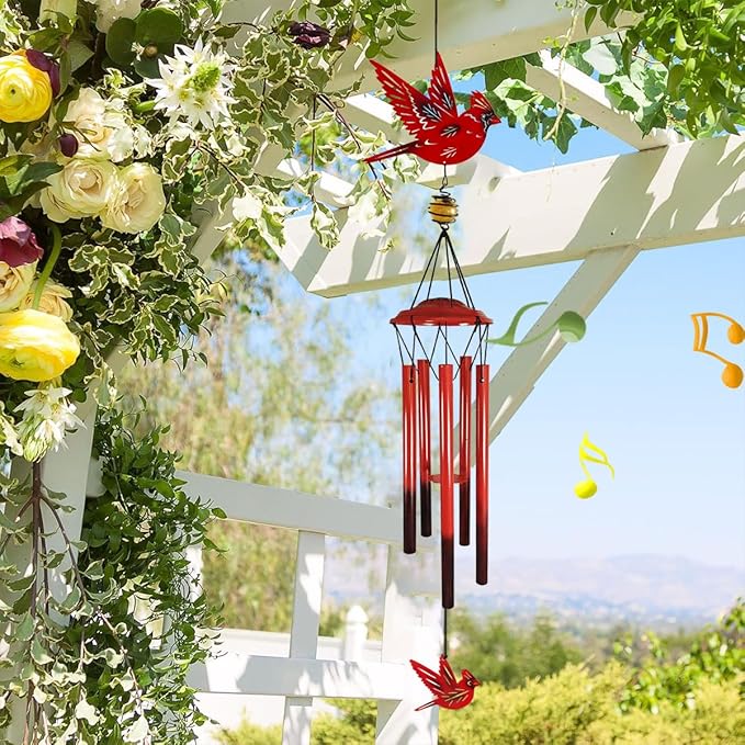 Cardinal Wind Chimes Outdoor Gift Metal Red Bird Wind Chimes for Outside/Indoors, Home, Lawn, Porch, Patio, Garden Decor, Yard Decoration (Fly red Bird)