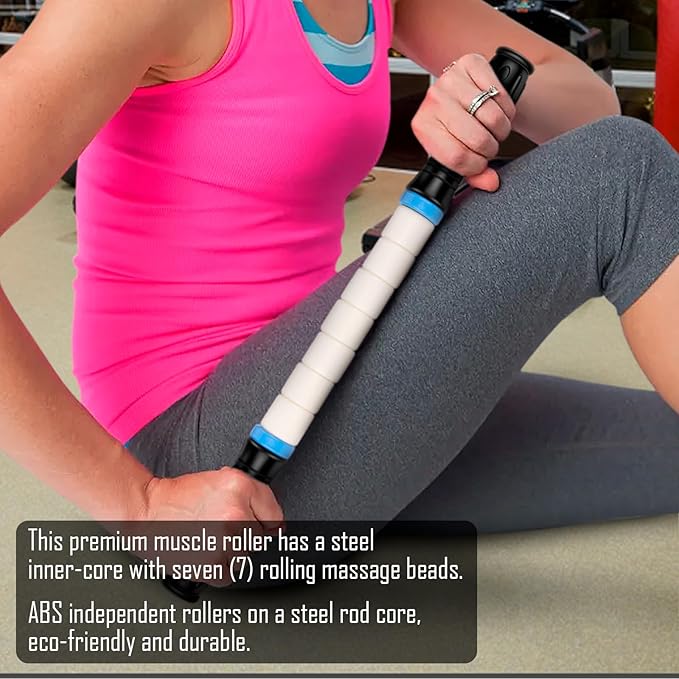 iGreely Portable Massage Roller Stick The Ultimate Muscle Roller 17 Inches Recommended by Physical Therapists Promotes Recovery Fast Relief for Cramps Soreness Tight Muscles-White