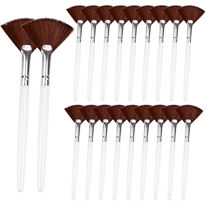 20 Pieces Fan Brushes Facial Applicator Brush Soft Makeup Mask Acid Applicator Brush Esthetician Cosmetic Brush for Mud Cream, Makeup Peel (Brown)