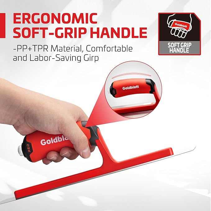 Goldblatt RED Stainless Steel Finishing Trowel, 12"x 4" Professional Drywall Masonry Trowel with Soft Grip Handle, Lightweight Magnesium Shank, Plastering Trowel for Sheetrock Wallboard Plasterboard