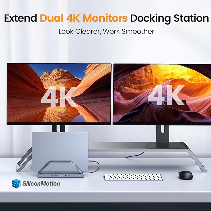 TobenONE 14-in-1 MacBook Pro/Air Docking Station Dual 4K Monitor, Vertical Laptop Docking Station Stand for MacBook Pro/Air M1/M2/M3/M4, USB C Dock with 65W Power Adapter,2 HDMI,VGA,5Gbps USB,RJ45