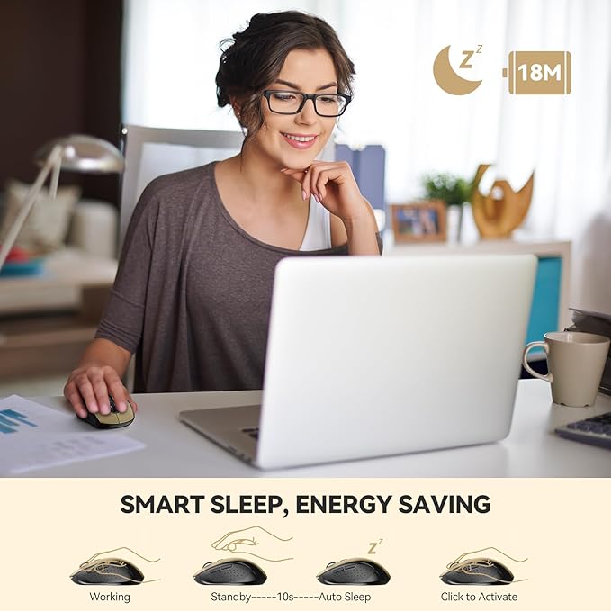 TECKNET Bluetooth Mouse, 4000DPI Wireless Mice for Laptop 2-in-1(BT 5.0/3.0+2.4Ghz) Computer Portable PC Mouse Wireless with USB Receiver for Mac (USB-A+Bluetooth, Black Gold)