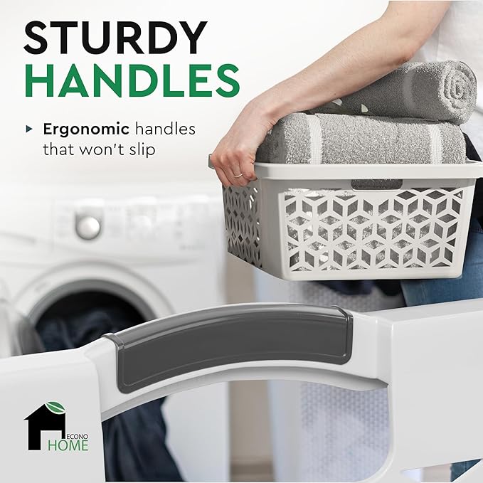 EconoHome Laundry Basket - Large 2 Bushel Laundry Basket with Handles - Stackable Plastic Hamper for Dirty Clothes - Storage Bin & Organizer for Bathroom, Bedroom - White, 70.5L Capacity – Heavy Duty