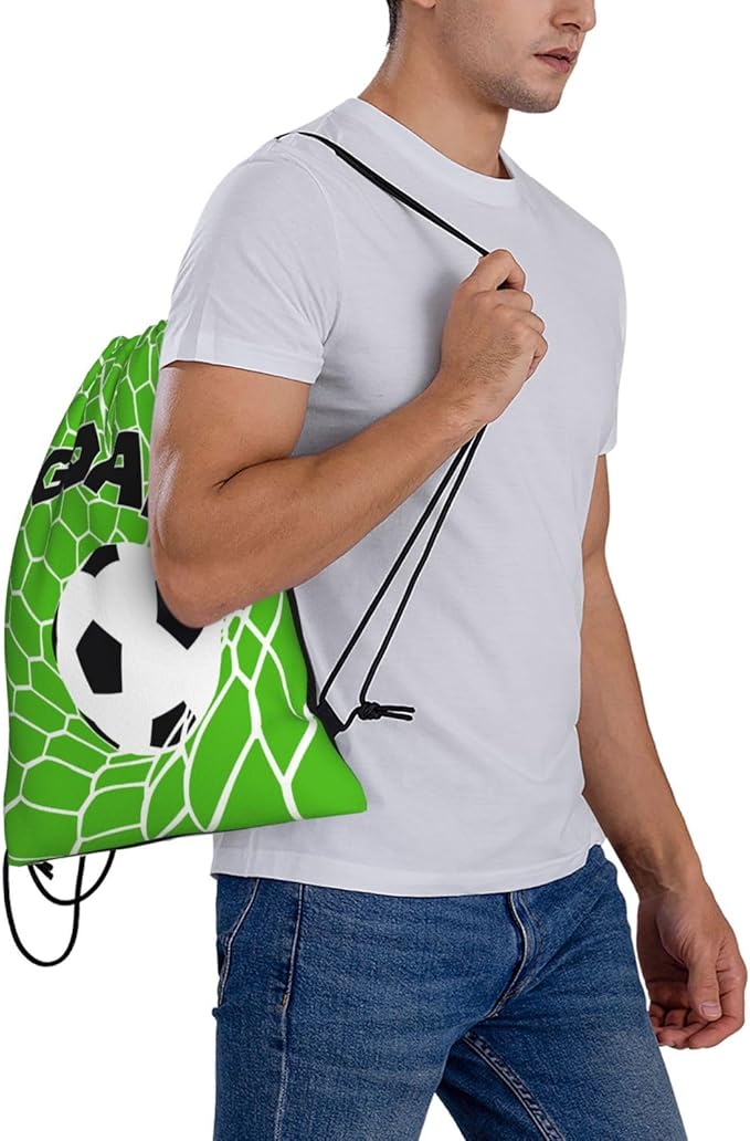 Soccer Drawstring Backpack Gym String Bag Water Resistant Drawstring Sackpack Sport For Womens Mens, Football1