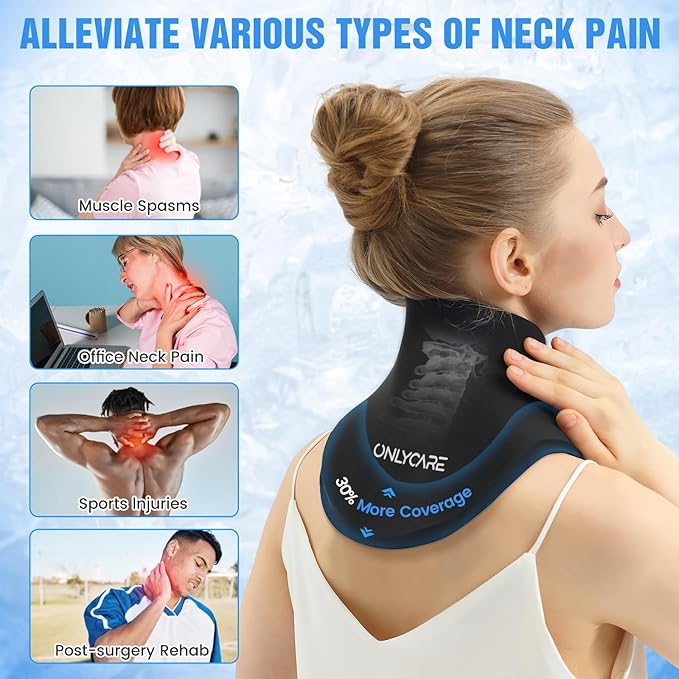 ONLYCARE Neck Ice Pack Wrap Gel - Upgraded Ice Packs for Neck Reusable, Hot and Cold Compress, Relief of Pain, Swelling, Sprains, Office Pressure