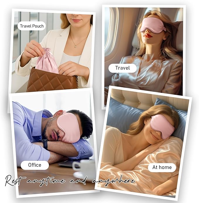 Umisleep 100% Pure Mulberry Silk Sleep Mask, 22 Momme 6A Soft & Smooth Fibers, Breathable Eye Mask for Women Men, Better Light Blocking Sleeping Mask with Travel Pouch, Elastic Strap Blindfold, Pink