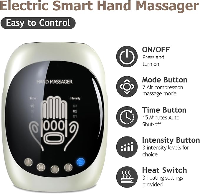 Hand Massager with Heat and Compression, Wireless Touch Hand Massager for Relieves Arthritis,Carpal Tunnel and Numbness in The Fingers