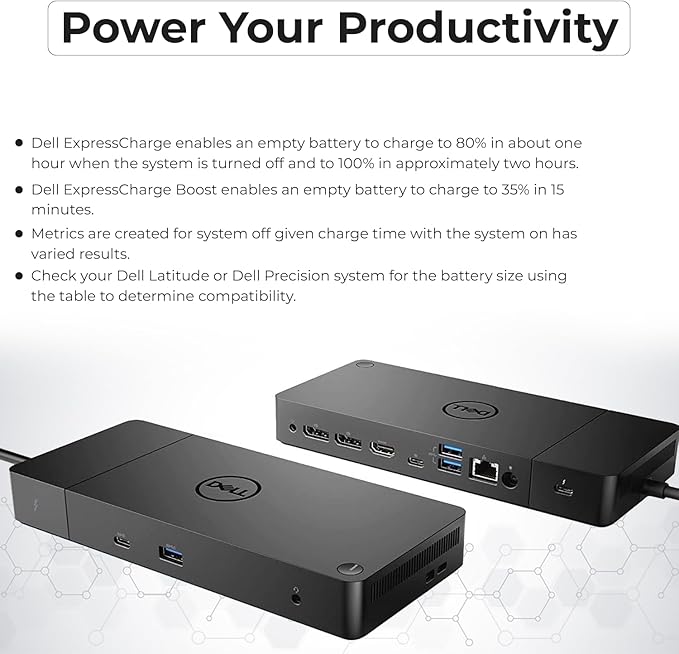 Dell WD19TBS Thunderbolt Dock Bundle - 4K Display, 1 Year Warranty, Dell Docking Station with 180W AC Adapter (130W Delivery) + 4K HDMI Cable + 4K DisplayPort Cable + USB C-C Cable + Cloth (Renewed)