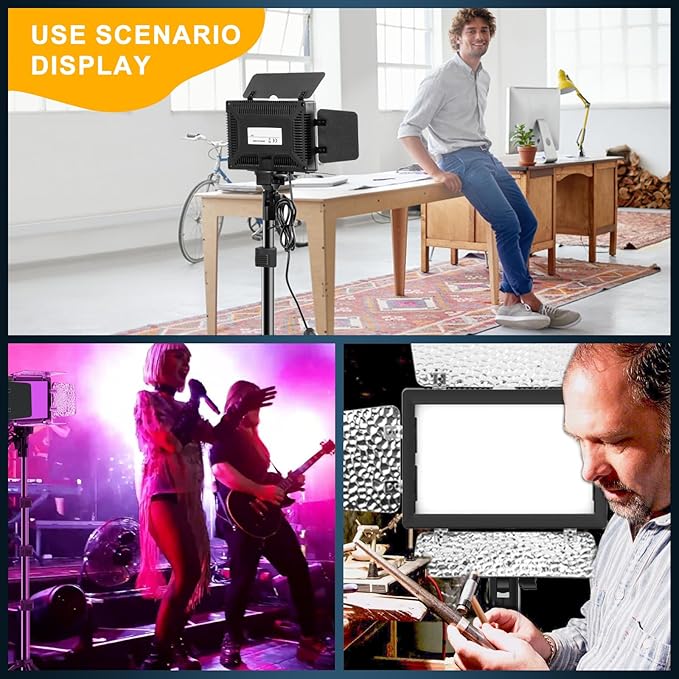 Jiang&Rong 2 Pack LED Video Lighting Kit - 5600K Adjustable USB Studio Light with Barndoor, 9 Colors, for Photography, Streaming, YouTube, TikTok, Film, Recording Studio, Camera Photo Light