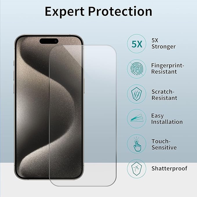 ImpactStrong Shatterproof Tempered Glass Screen Protector for iPhone 15 / iPhone 16 [Easy Installation Frame] [Bubble Free] [9H Hardness] [Full Coverage] Case Friendly, 6.1 Inch - (3-Pack)