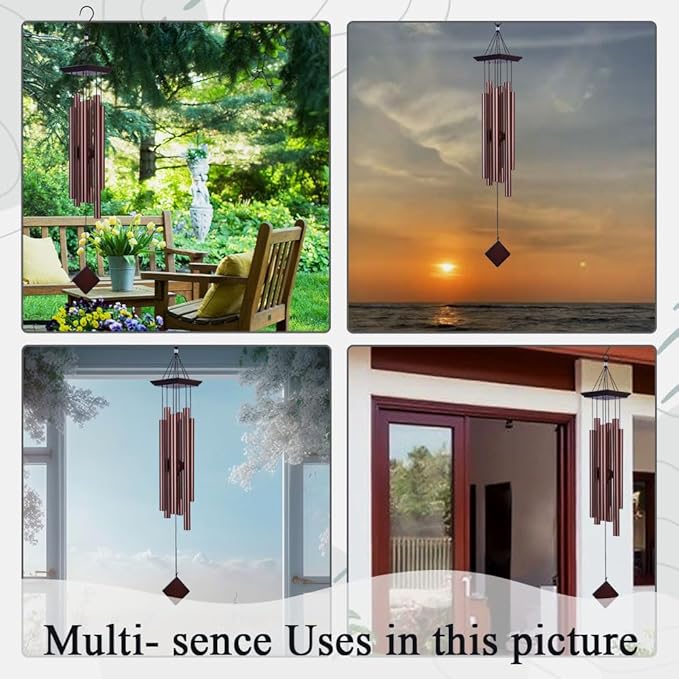 39" Large Wooden Wind Chimes for Outside, High-pitched Wind Chimes Outdoor with 6 Heavy Tubes for Patio,Garden Hanging Décor, Sympathy Gifts,Dark Brown
