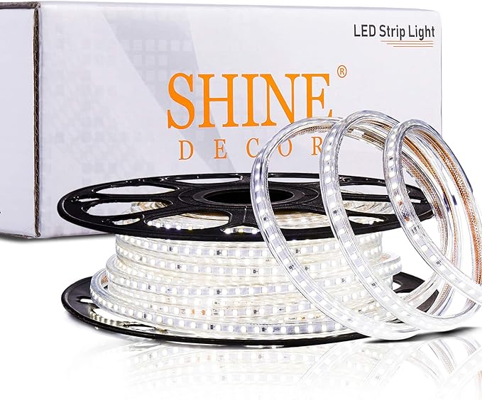 Shine Decor LED Strip Light 50FT 120VAC, Super Bright 6337 Lumens Dimmable, IP65 Waterproof for Outdoor Indoor, 6500K Cool White Every 1.6ft Cuttable Proselect Lighting Strip, 6x10mm ETL Listed