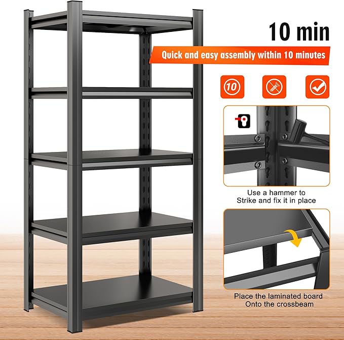 71-Inch 5-Tier Metal Bookshelf - Adjustable Industrial Bookcase for Living Room, Office & Bedroom,71" Hx45.3 Wx15.7 D