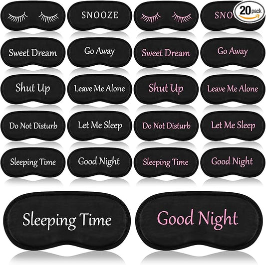 Eurzom 20 Pieces Funny Eye Sleeping Mask Bulk with Adjustable Strap Blackout Eye Sleep Mask for Night Blindfold Cover for Women Men (Cute Black)