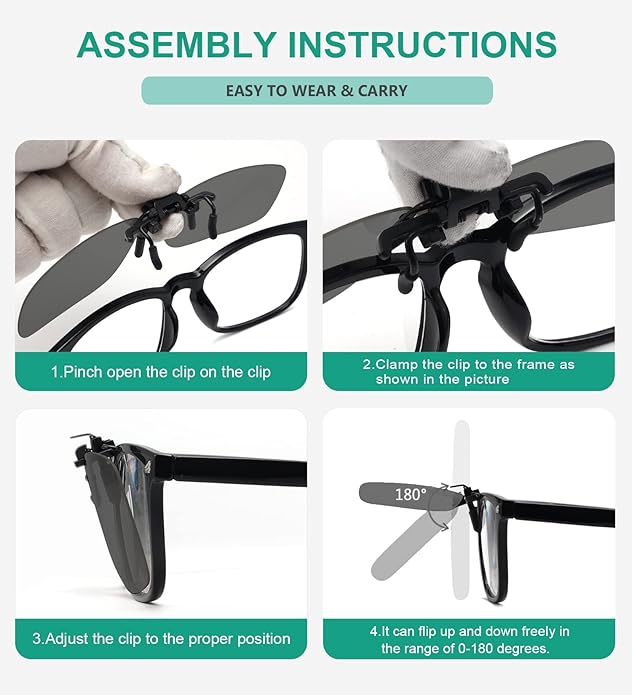 Eyekepper 4 Pack Flip-up Clip-On Sunglasses 59x39 MM Metal Wear Over Glasses