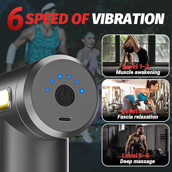 Massage Gun, Small Travel Tool, Massage Gun Deep Tissue,Percussion Handheld Portable Muscle Massager Tool for Full Body Pain Relief, Ideal Gifts for Men, Women(Gray)