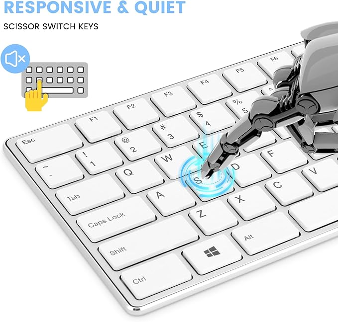 TIETI K01R Wireless Keyboard, 2.4G Slim and Compact Wireless Keyboard with Numeric Keypad, Long Battery Life, Lag-Free for PC Laptop Computer Windows, Silver