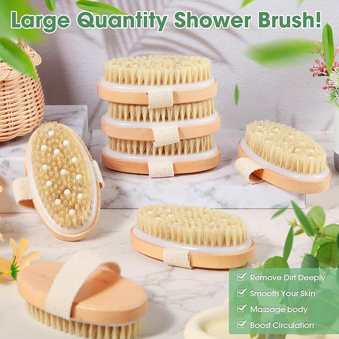 Gejoy 20 Pcs Dry Brushing Body Brush Exfoliating Brush with Massage Nodule Dry Skin Body Scrubber for Shower Bath Back Circulation Improvement Dead Skin Exfoliator (4.92 x 2.56 Inches,Wood Color)