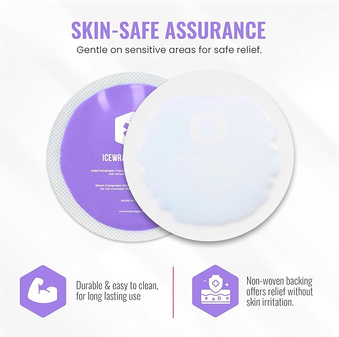 ICEWRAPS Reusable Hot & Cold Gel Packs for Pain Relief - for Injuries, Surgery, Toothache (5-Pack/Purple- with Cloth Backing)