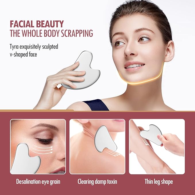 DANGSHAN Stainless Steel Face Roller and Gua Sha Massage Tool Set, Facial Massage Gua Sha Facial Tools Skincare for Face, Eye, Neck, Body Skin Care Tools Gift for Women