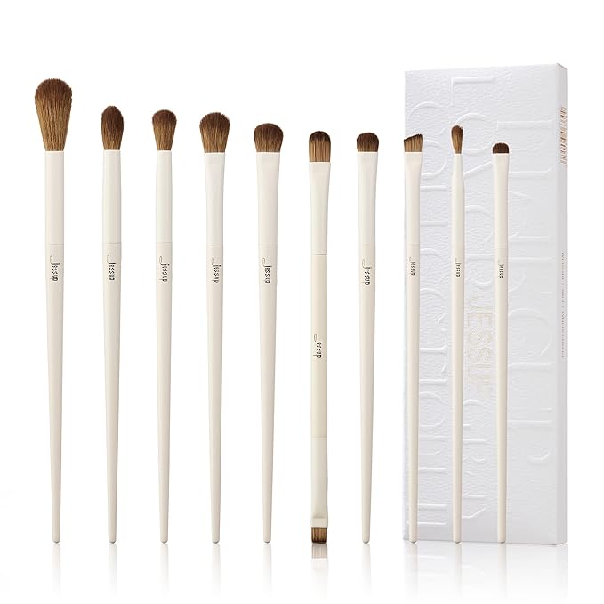 Jessup Precision Makeup Brushes 10Pcs Eye Makeup Brush Set Premium Synthetic Eyeshadow Concealer Eyeliner Eyebrow Blending Highlight Brush, Light Grey T330