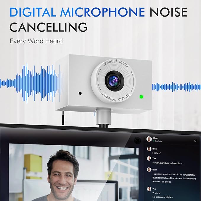 Eye Contact Webcam with Microphone for PC, 1080P Center cam for mac, 95°FOV Middle-Screen Center cam, USB computer camera Plug&Play, for desktop computer Facetime Compatible with macOS&Windows (White)